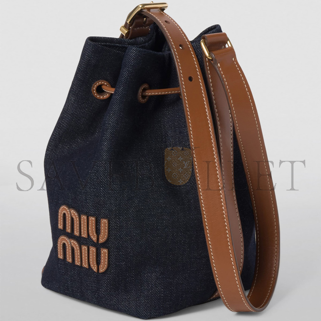 M1v M1v denim and leather logo bucket bag 5be090 (22.5*16*14cm)